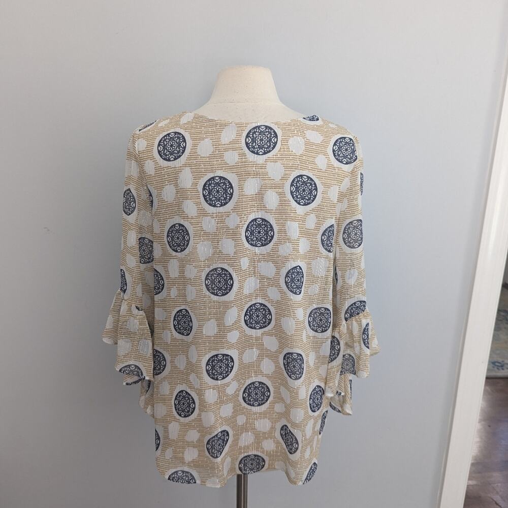 Joseph Ribkoff Off-Visit White-Gold Top Style 192606 Flutter Sleeves Size 10 - Picture 8 of 10